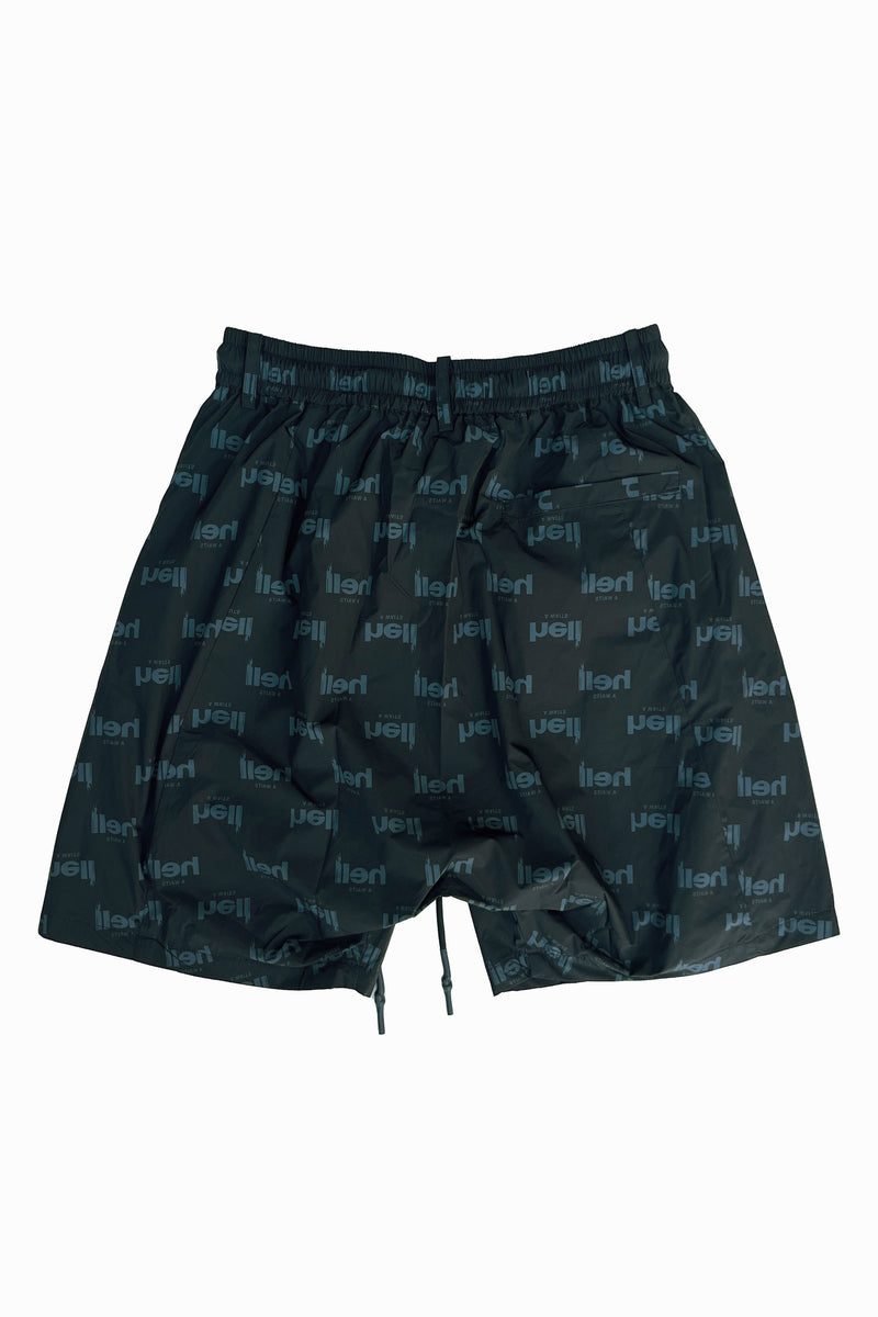 HELL AWAITS ALL-OVER PATTERN SHORTS｜BLACK