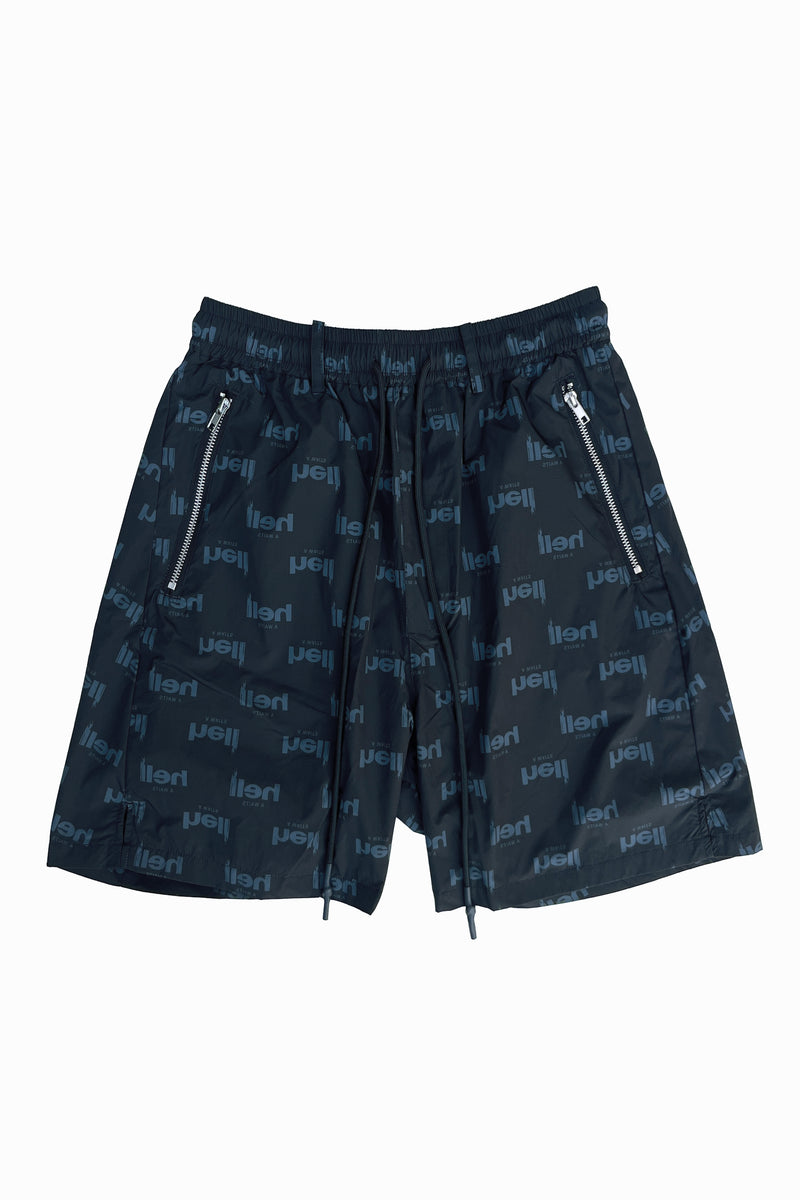 HELL AWAITS ALL-OVER PATTERN SHORTS｜BLACK
