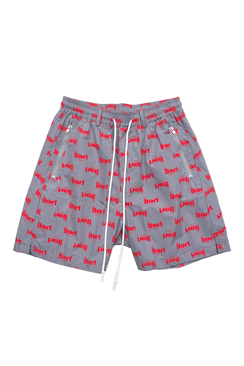HELL AWAITS ALL-OVER PATTERN SHORTS｜GRAY