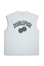 DOUBLE PUSH DICE NO SLEEVE T-SHIRTS｜WHITE