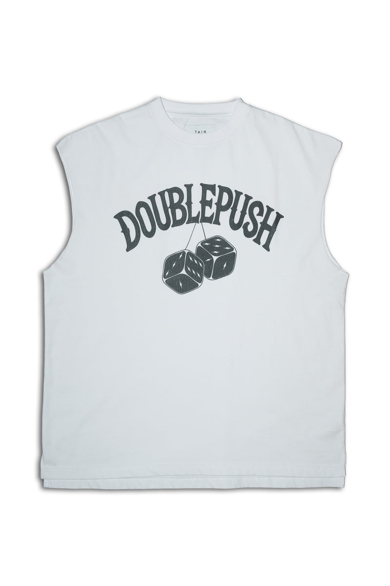 DOUBLE PUSH DICE NO SLEEVE T-SHIRTS｜WHITE