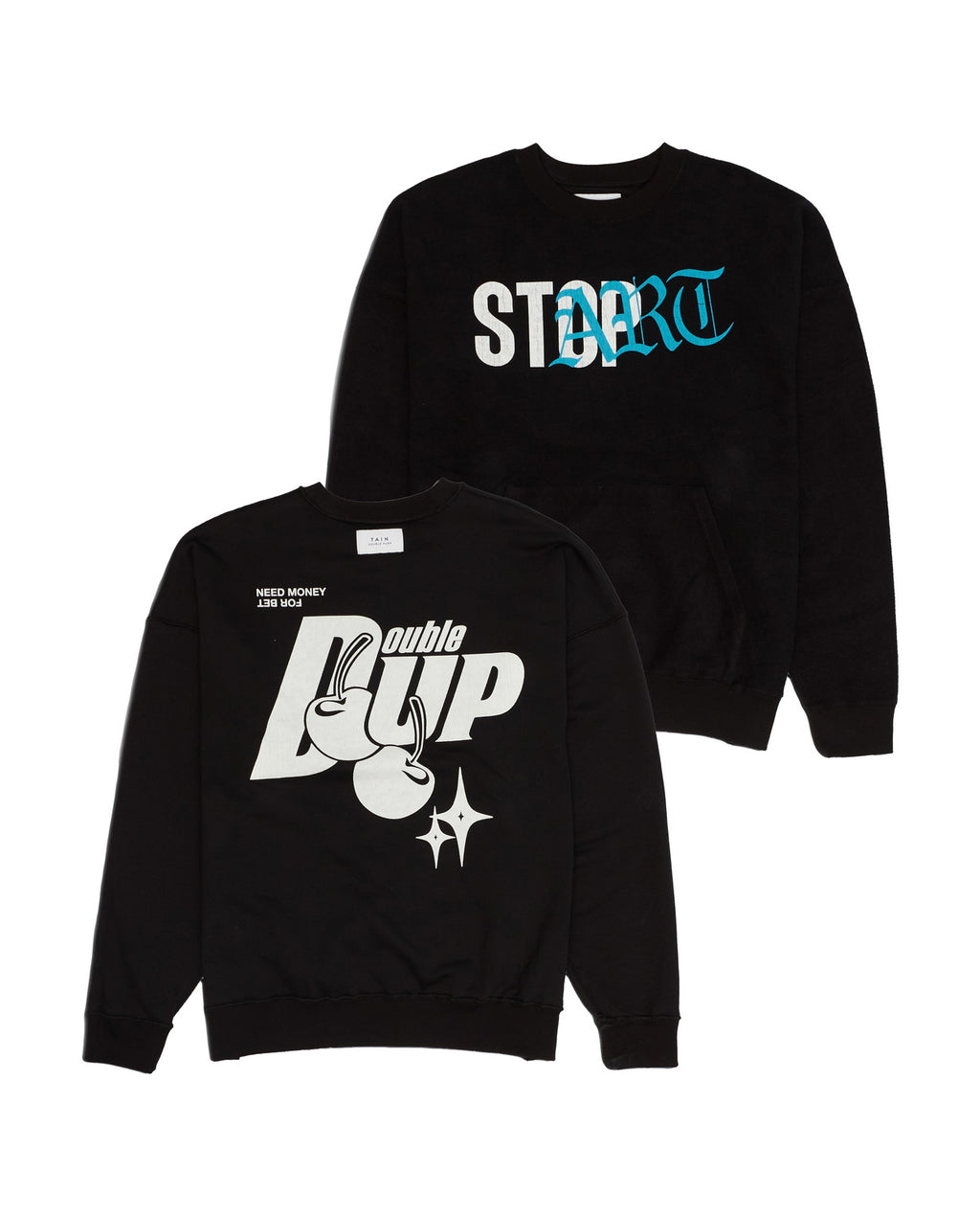 トップス TAIN DOUBLE PUSH SWEAT CREW NECK BLACK DOUBLE UP CREW NECK SWEAT BLACK – TAIN DOUBLEPUSH