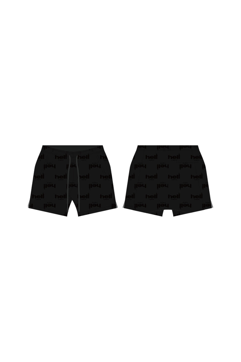 HELL AWAITS ALL-OVER PATTERN SHORTS｜BLACK