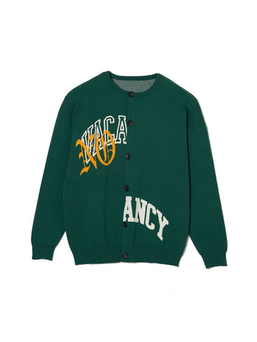 TAIN DOUBLEPUSH | NO VACANCY KNIT CREW NECK CARDIGAN / GREEN