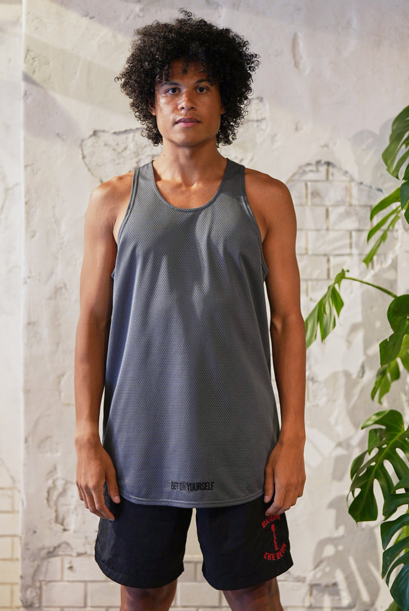 BET ON YOURSELF MESH TANK TOP｜GRAY
