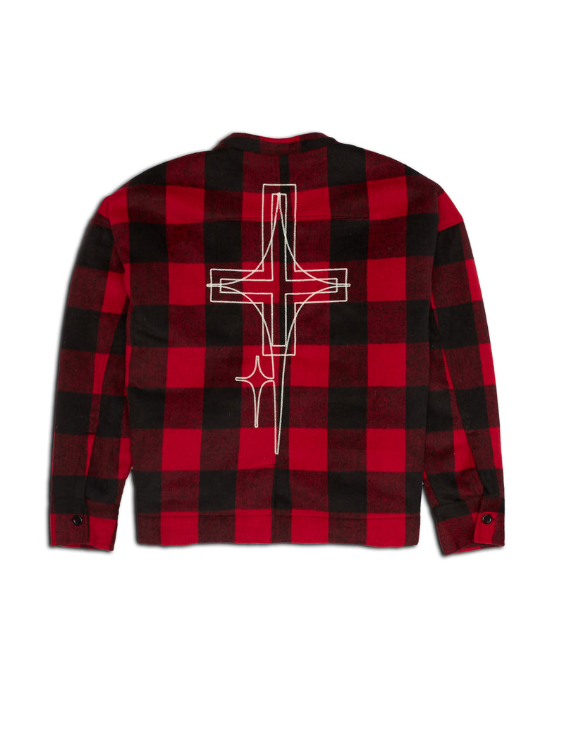 CHECK PATTERN HALF ZIP SHIRTS RED