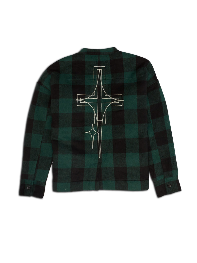 CHECK PATTERN HALF ZIP SHIRTS GREEN