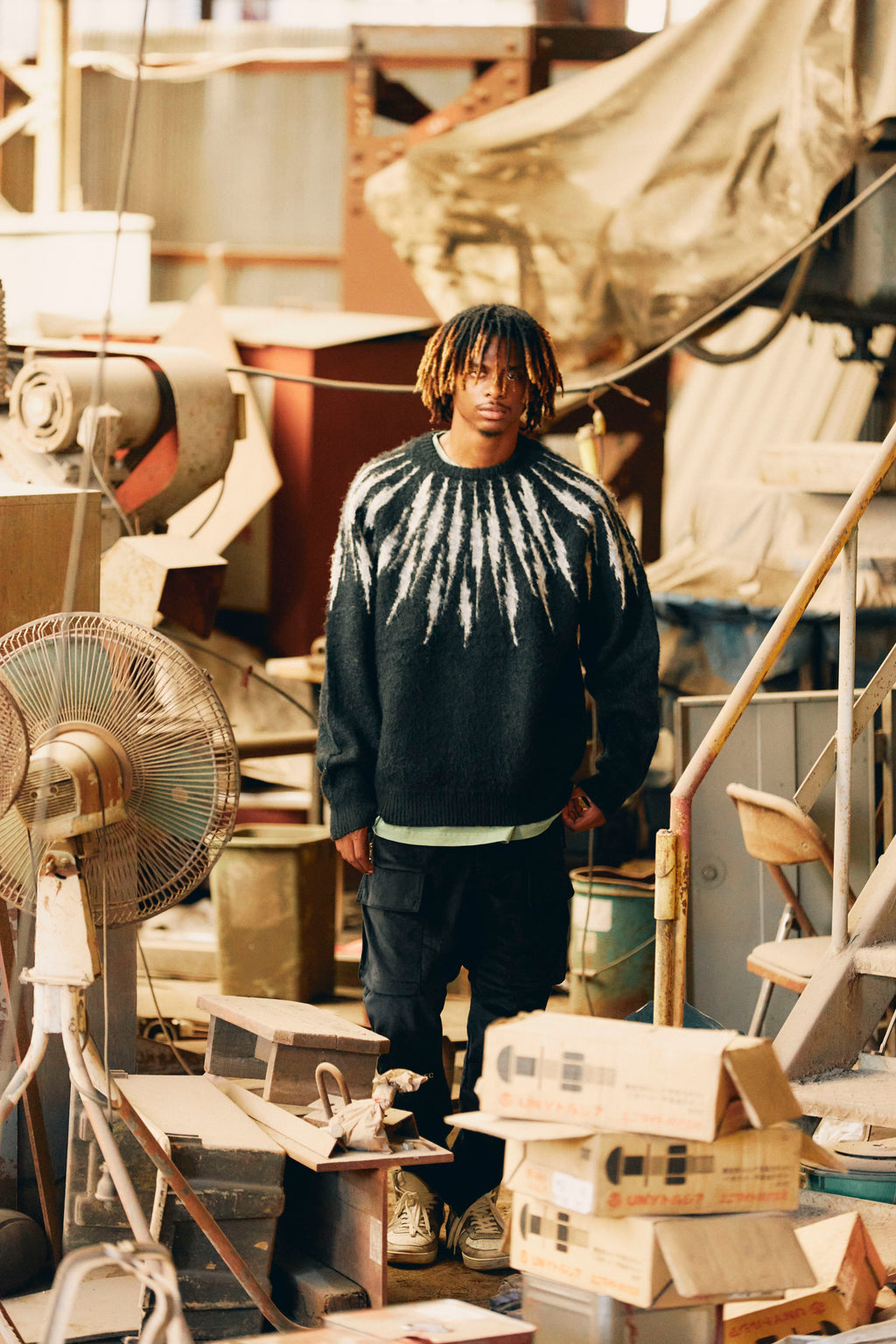 トップス TAIN DOUBLE PUSH THUNDER CREW NECK KNIT THUNDER CREW NECK KNIT BLACK – TAIN DOUBLEPUSH