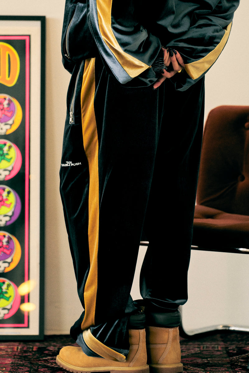 DOUBLE PUSH VELOR TRACK PANTS / BLACK – TAIN DOUBLEPUSH