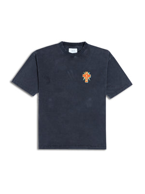 EMBROIDERY CROSS SHORT SLEEVE T-SHIRTS BLACK