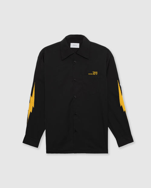 EMBROIDERY OPEN COLLAR SHIRTS BLACK